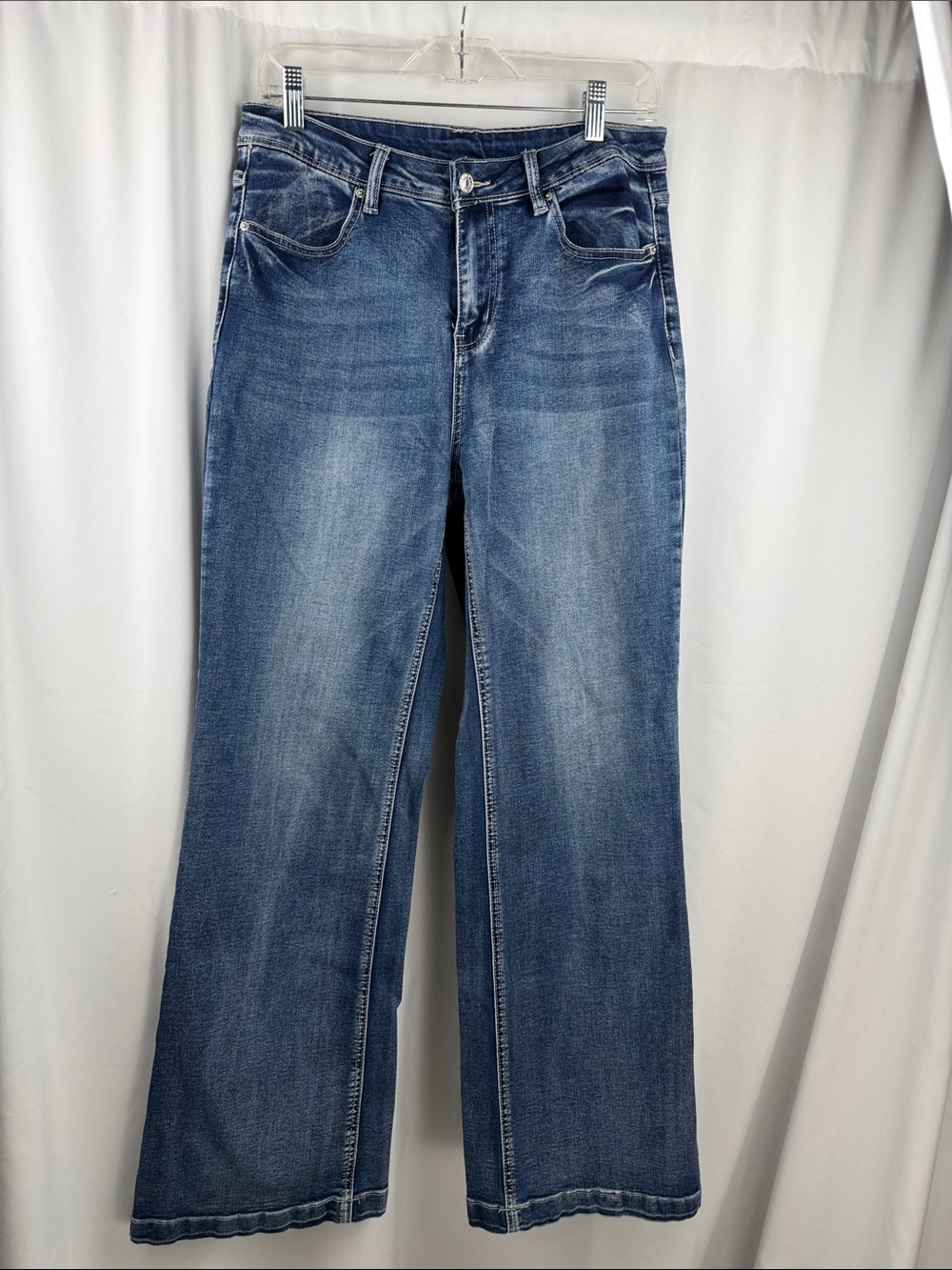 High Rise Wide Leg Flare Jeans Stretch Denim Size Large